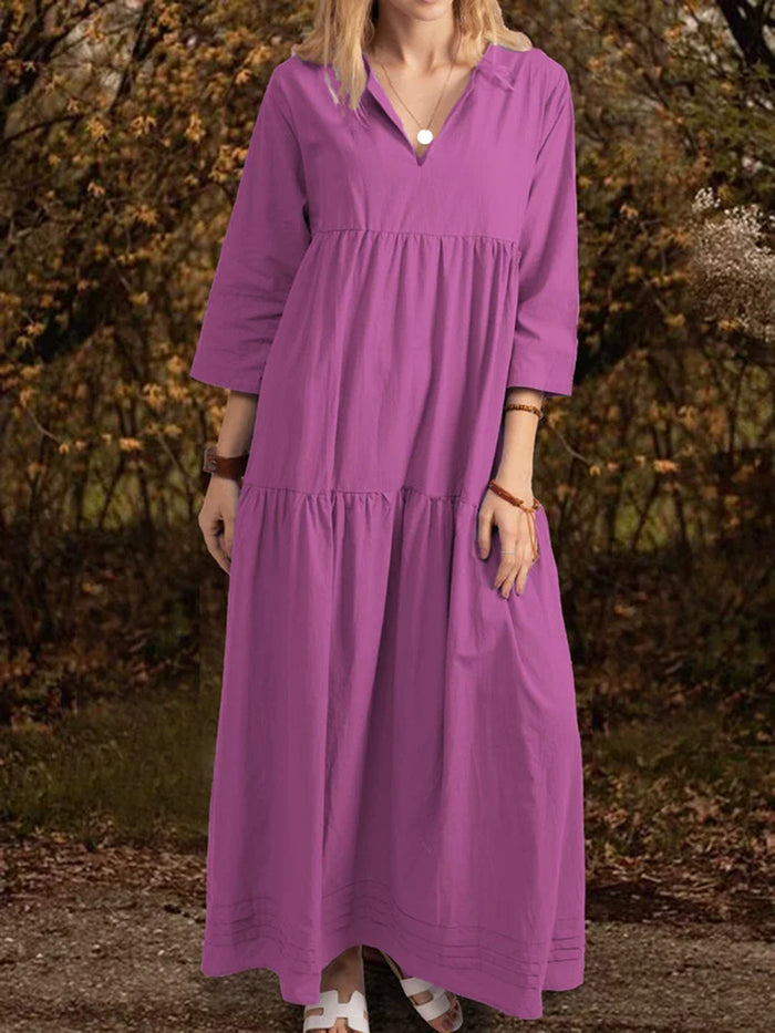 Solid Casual Pockets V Neck Half Sleeve Dresses