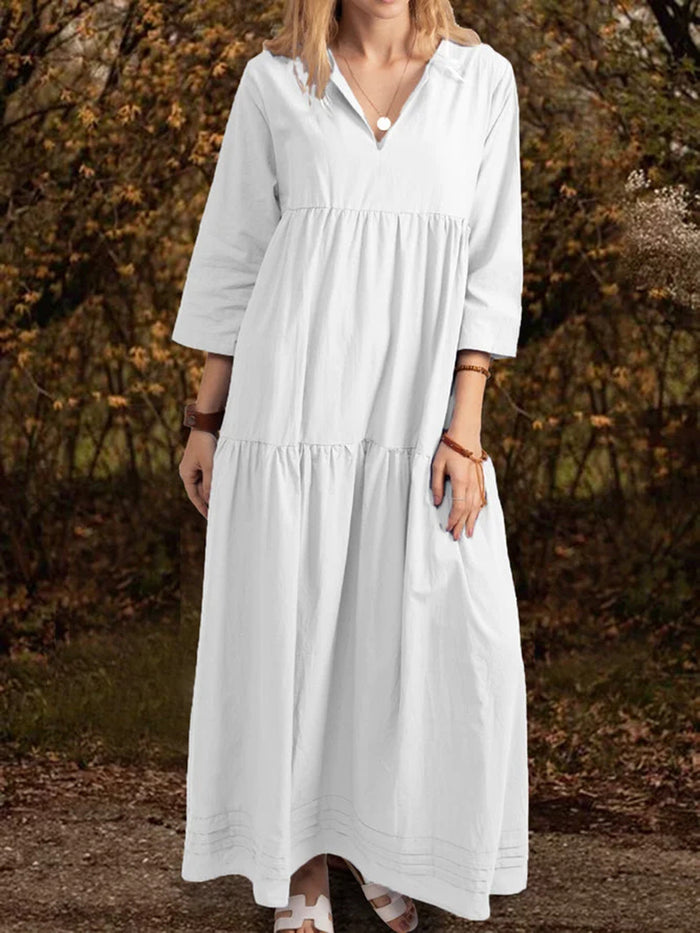 Solid Casual Pockets V Neck Half Sleeve Dresses