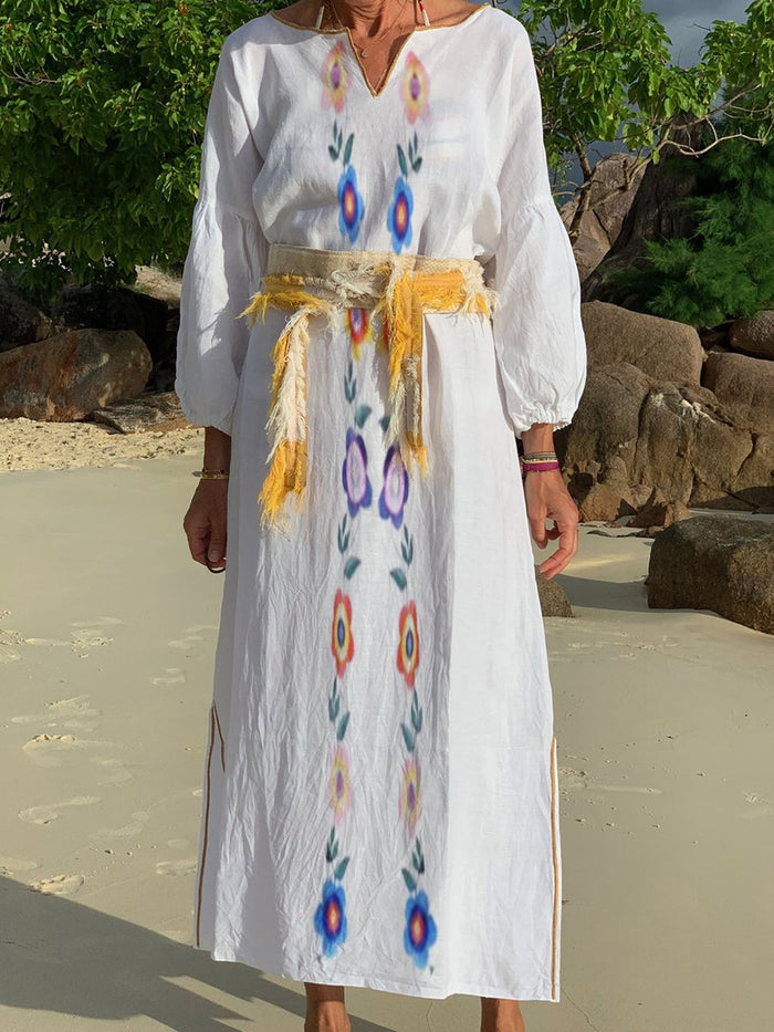 Solid Casual Print Long Sleeve Dress