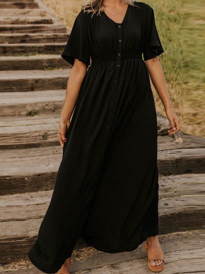 Solid Color Casual Button Dress