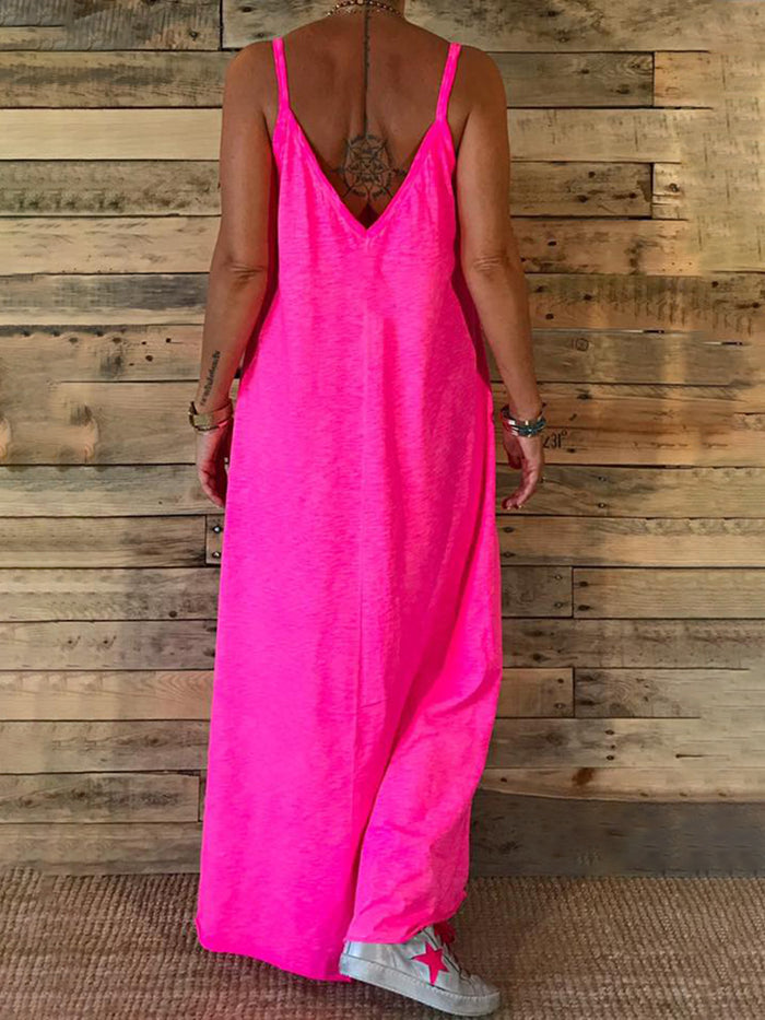 Solid Color Casual Fashion Suspender Dress