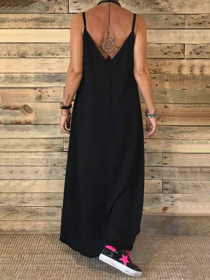 Solid Color Casual Fashion Suspender Dress
