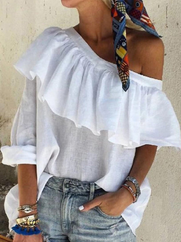 Solid Color Casual Ruffle Top