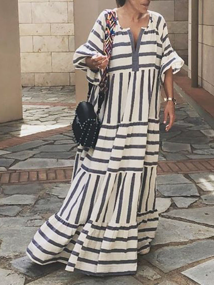 Solid Color Casual Striped Print Dress