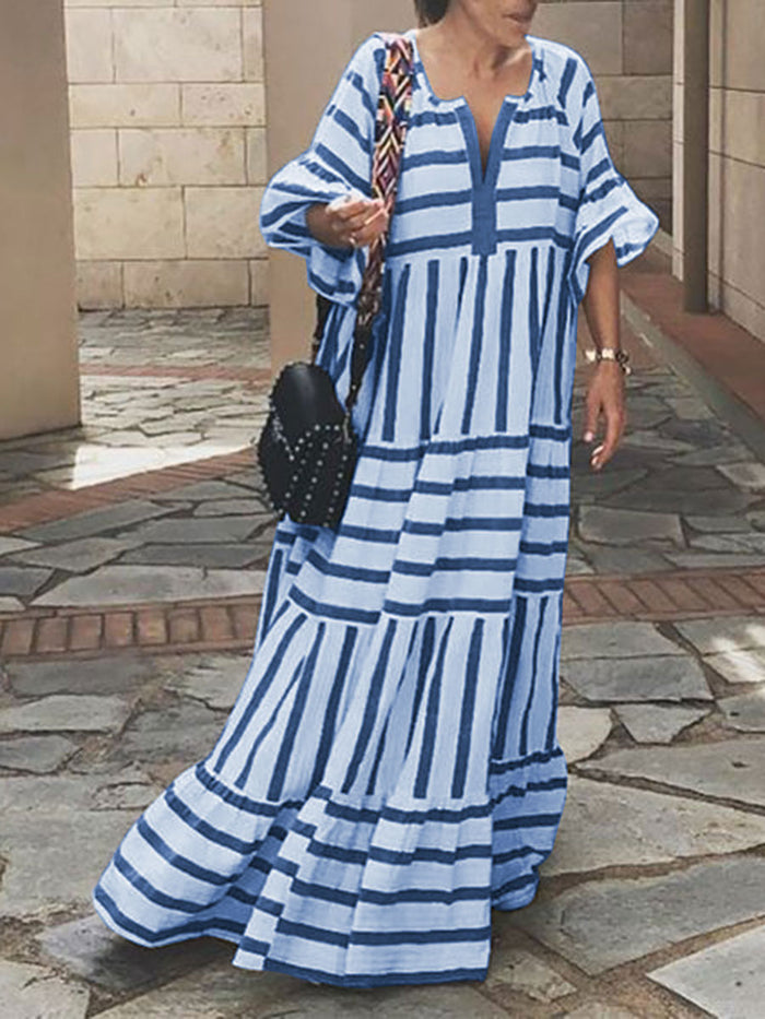 Solid Color Casual Striped Print Dress