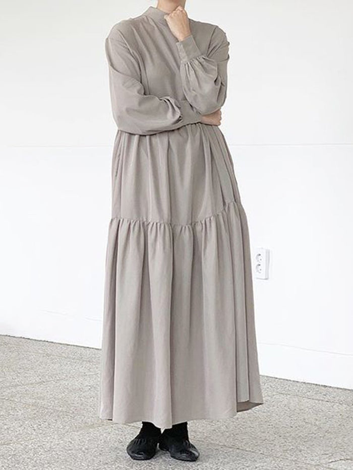 Solid Color Loose Fashion Stitching Long Sleeve Dress