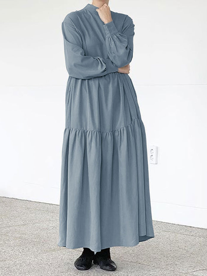 Solid Color Loose Fashion Stitching Long Sleeve Dress