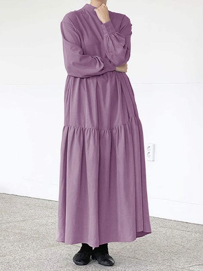 Solid Color Loose Fashion Stitching Long Sleeve Dress