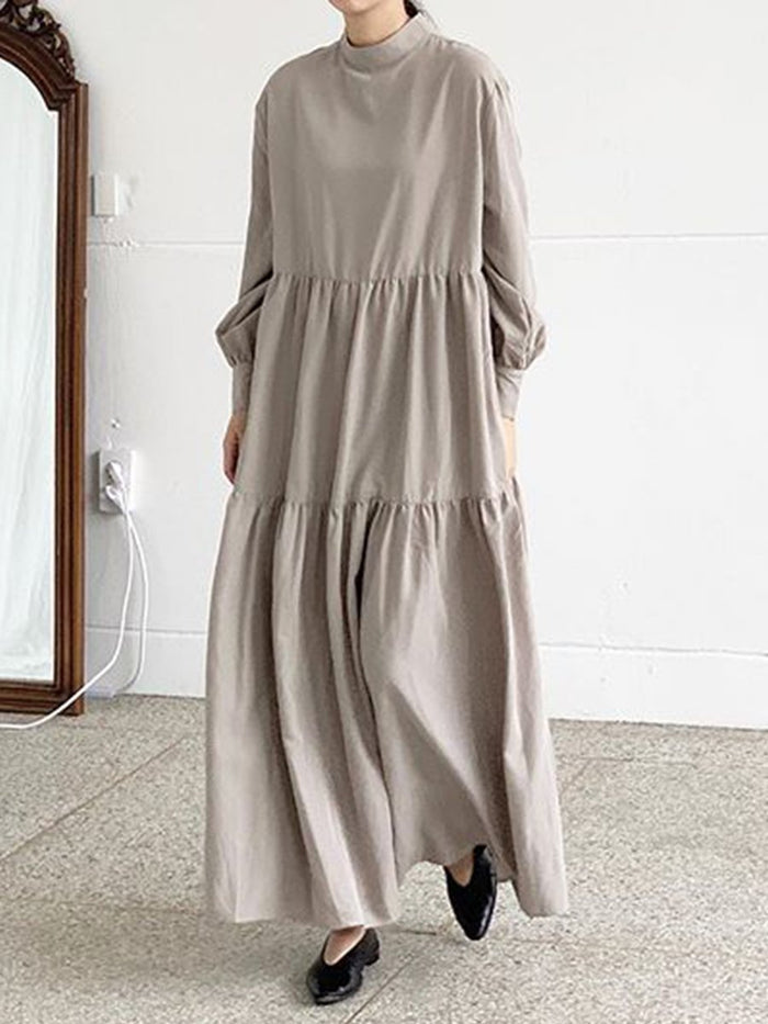 Solid Color Loose Fashion Stitching Long Sleeve Dress