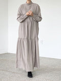 Solid Color Loose Fashion Stitching Long Sleeve Dress