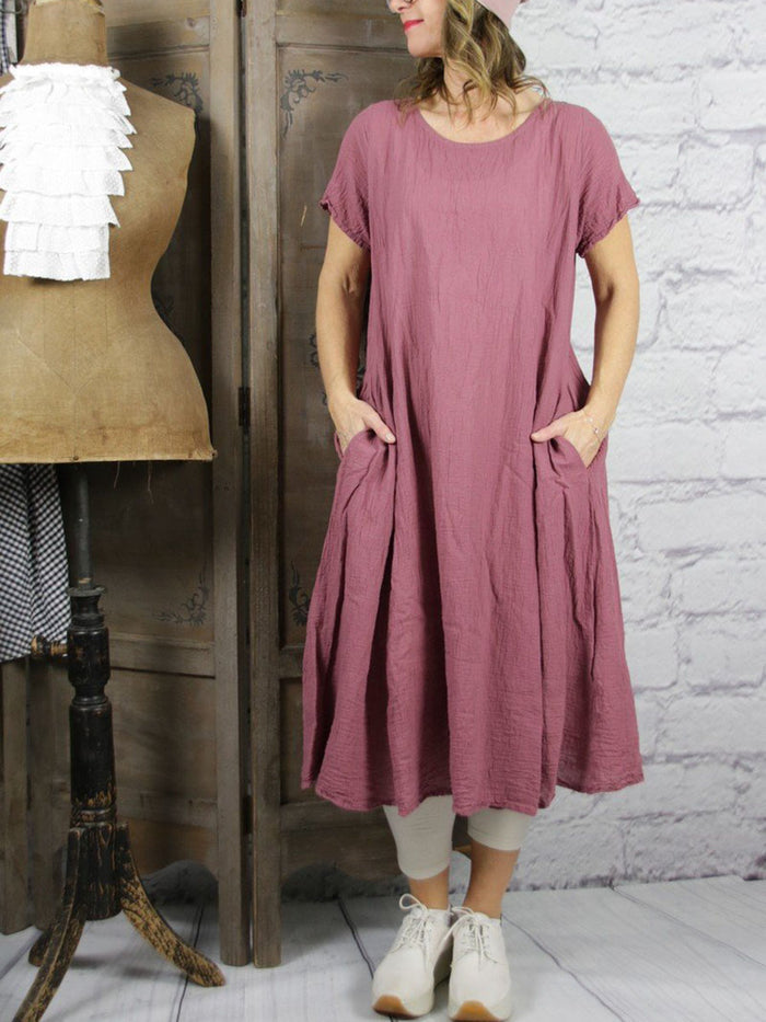 Solid Color Pocket Dress