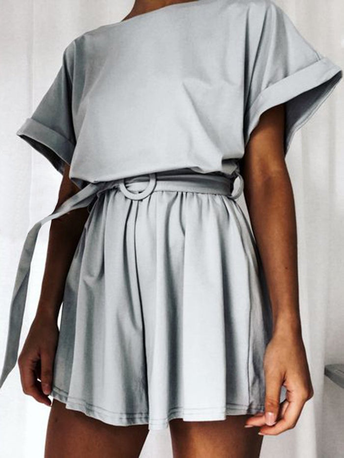 Solid Color Round Neck Fashion Suit