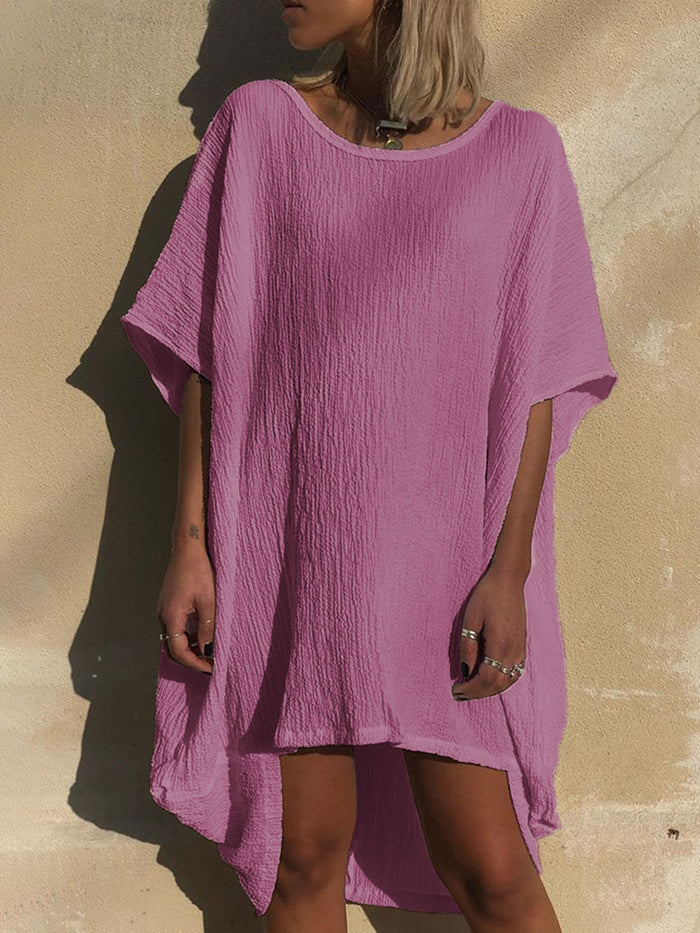 Solid Color Round Neck Short Sleeve Casual T-shirt