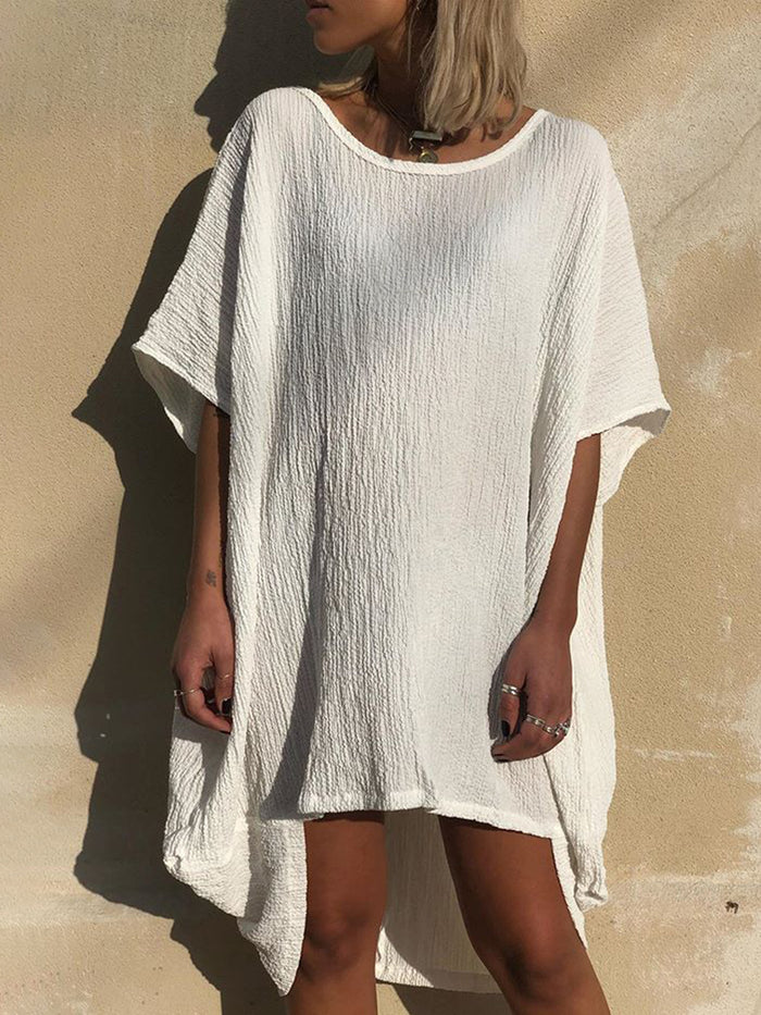 Solid Color Round Neck Short Sleeve Casual T-shirt