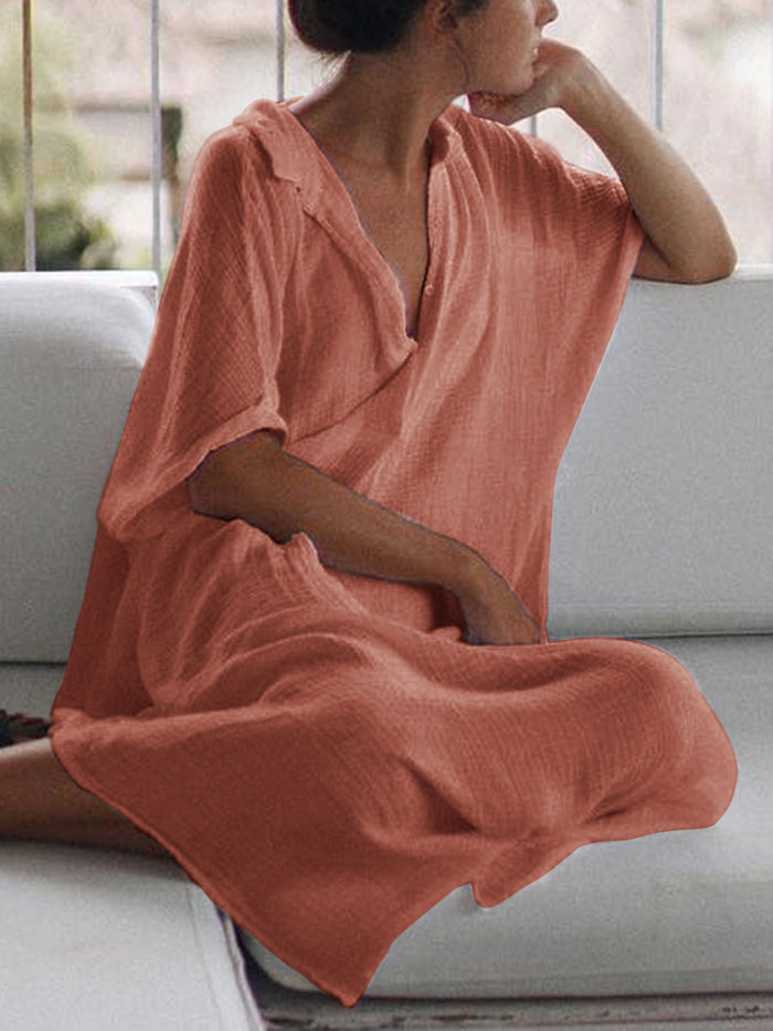 Solid Color Shirt Collar Casual Dress