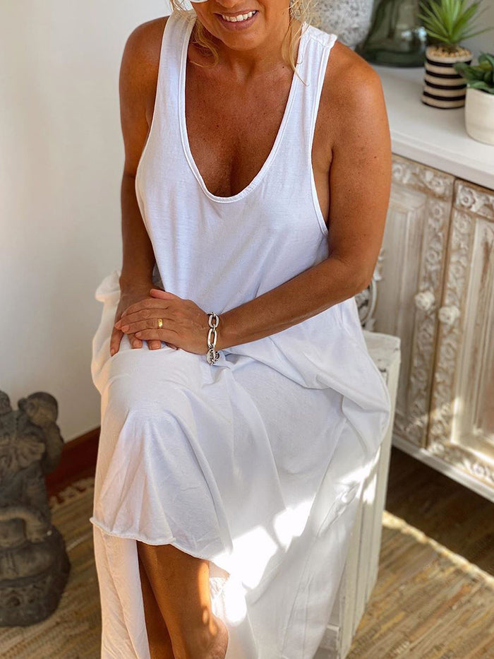 Solid Color Sleeveless Pocket Dress