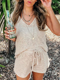 Solid Color Sleeveless Shorts Suit