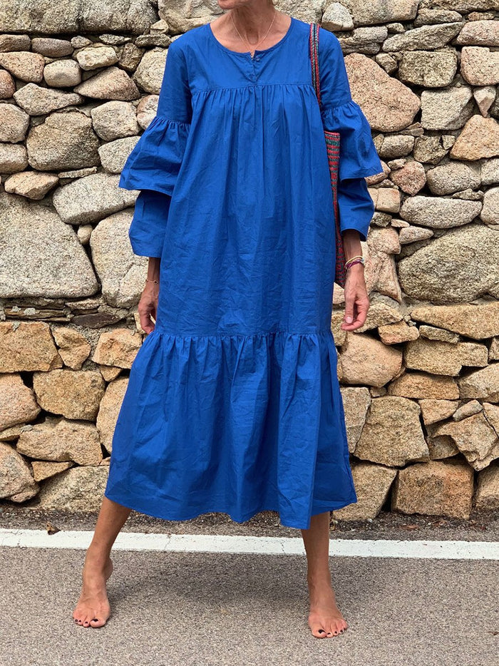 Solid-Colored Round-Necked Trouser Dress