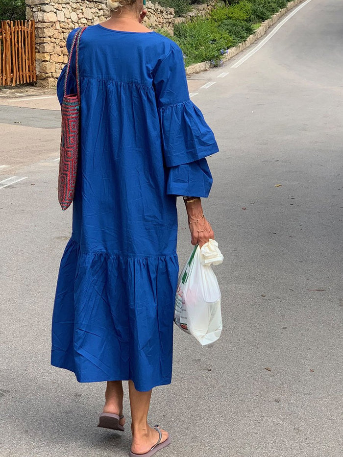 Solid-Colored Round-Necked Trouser Dress