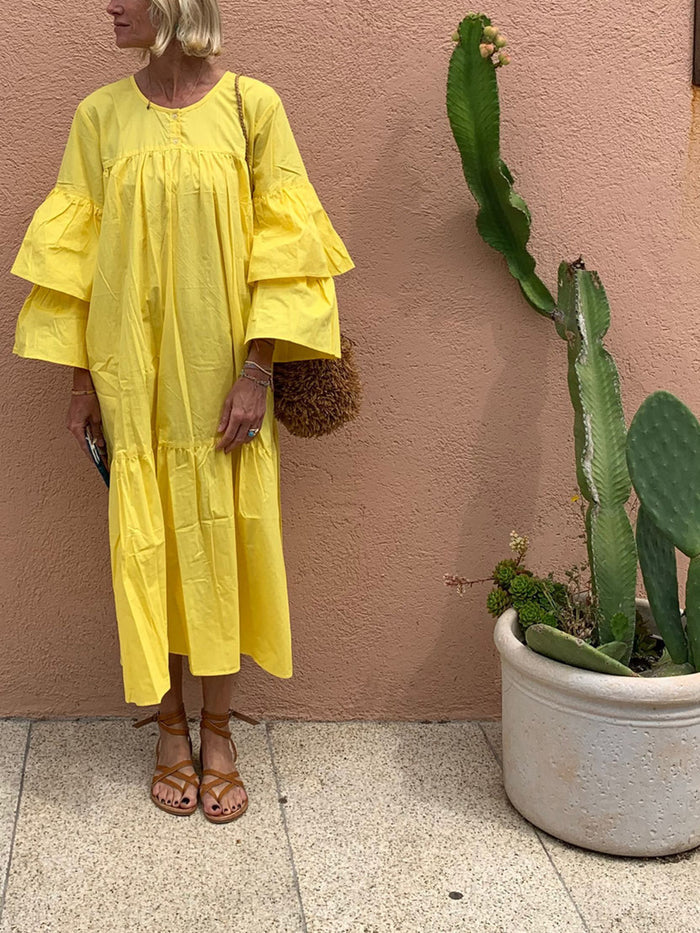 Solid-Colored Round-Necked Trouser Dress