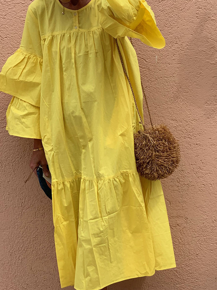 Solid-Colored Round-Necked Trouser Dress
