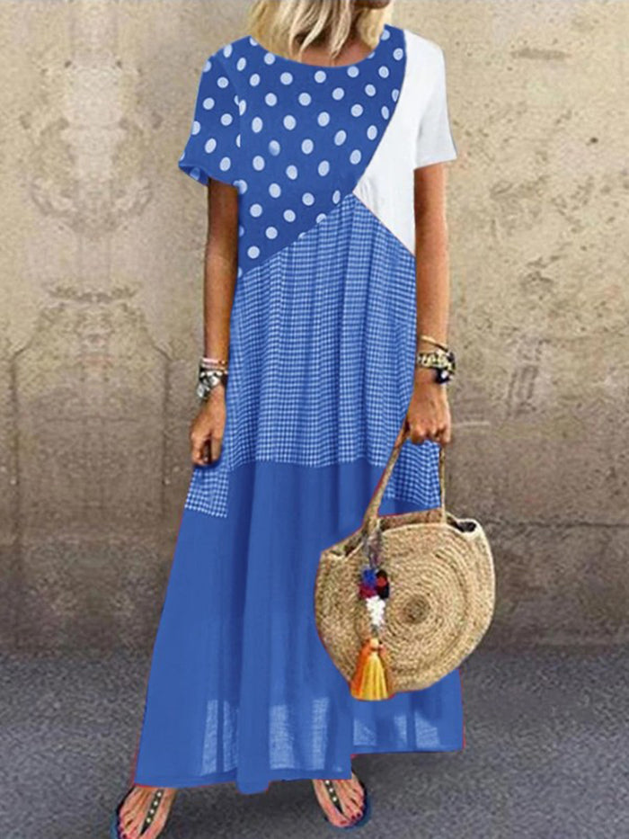 Spliced round Neck Polka Dot Casual Dress