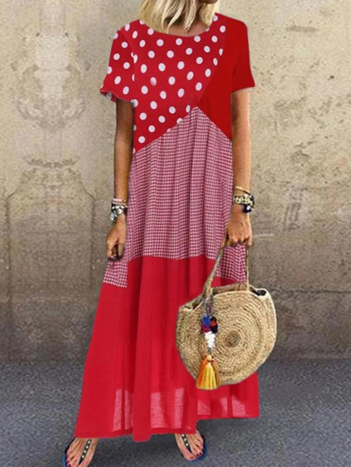 Spliced round Neck Polka Dot Casual Dress