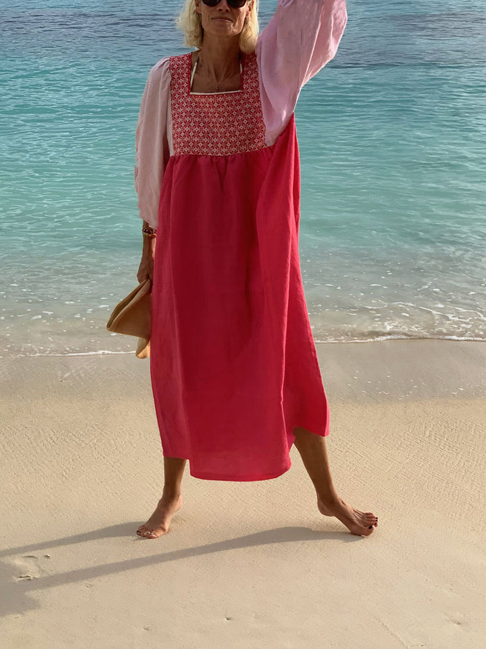 Square Neck Solid Long Dress