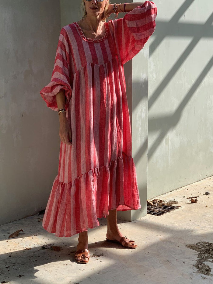 Square Neck Stripe Print Dress