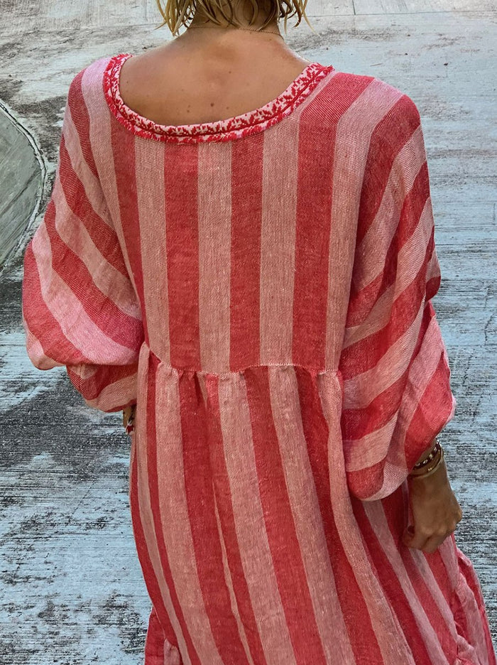 Square Neck Stripe Print Dress