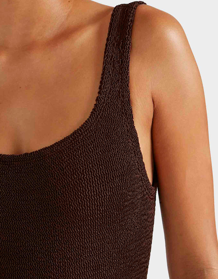 Square Neck Swimsuit - Metallic Chocolate