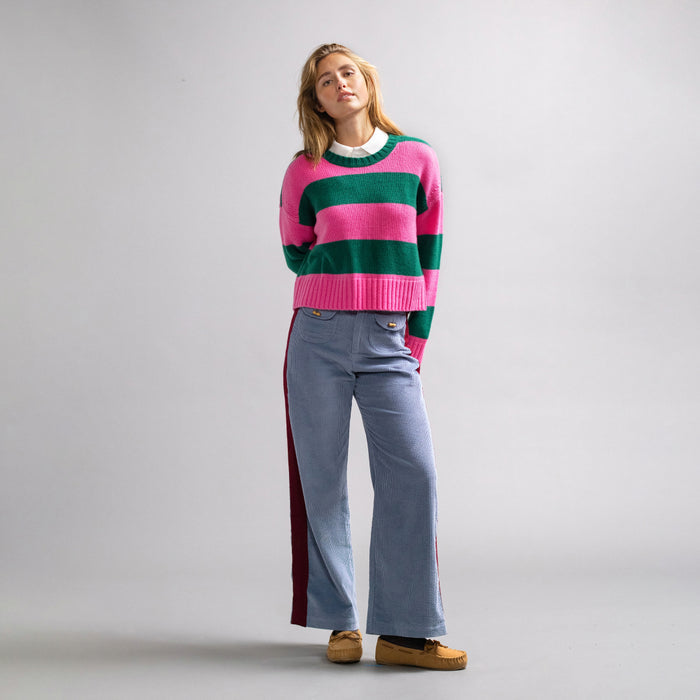 Stripe Cashmere Sweater Evergreen Pink