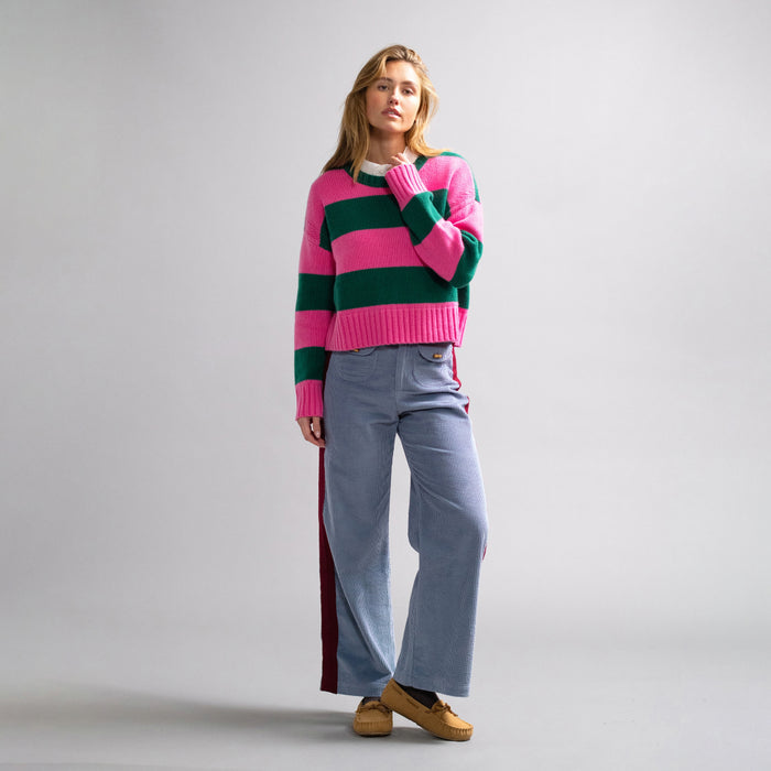 Stripe Cashmere Sweater Evergreen Pink