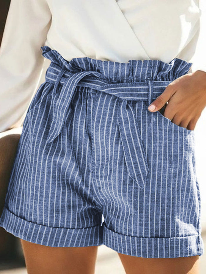 Striped Cotton and Linen Loose Shorts