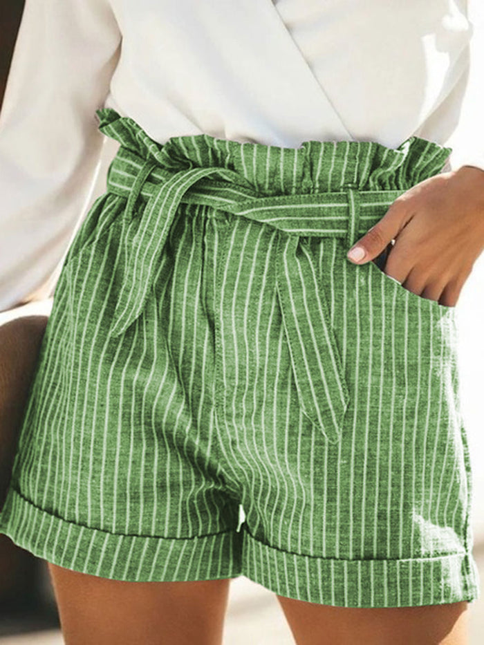 Striped Cotton and Linen Loose Shorts