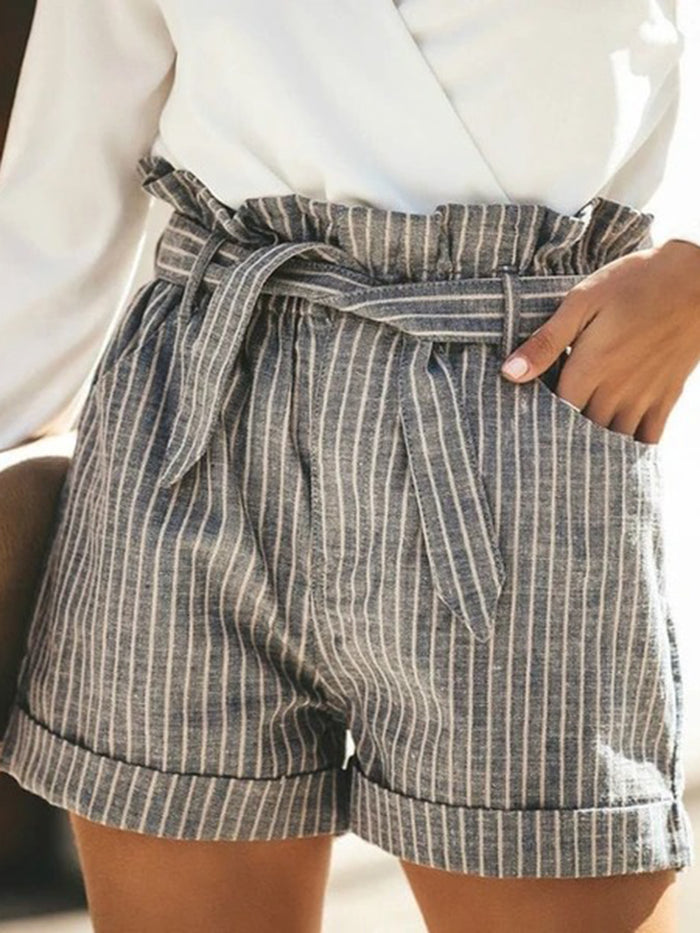 Striped Cotton and Linen Loose Shorts
