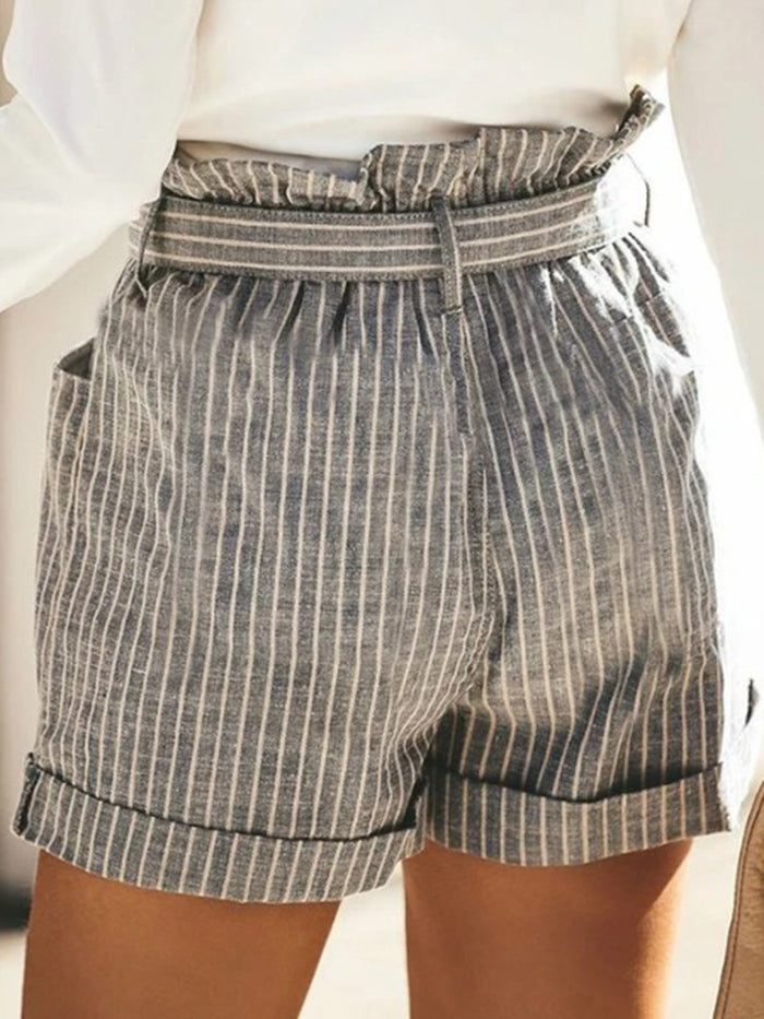 Striped Cotton and Linen Loose Shorts