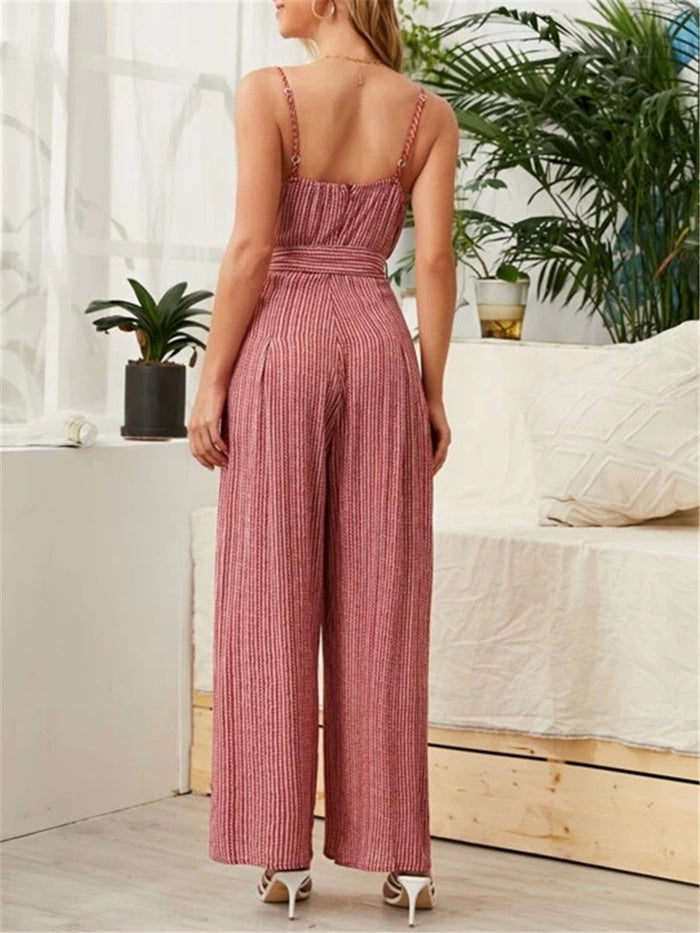 Striped Jumpsuit with V Neck