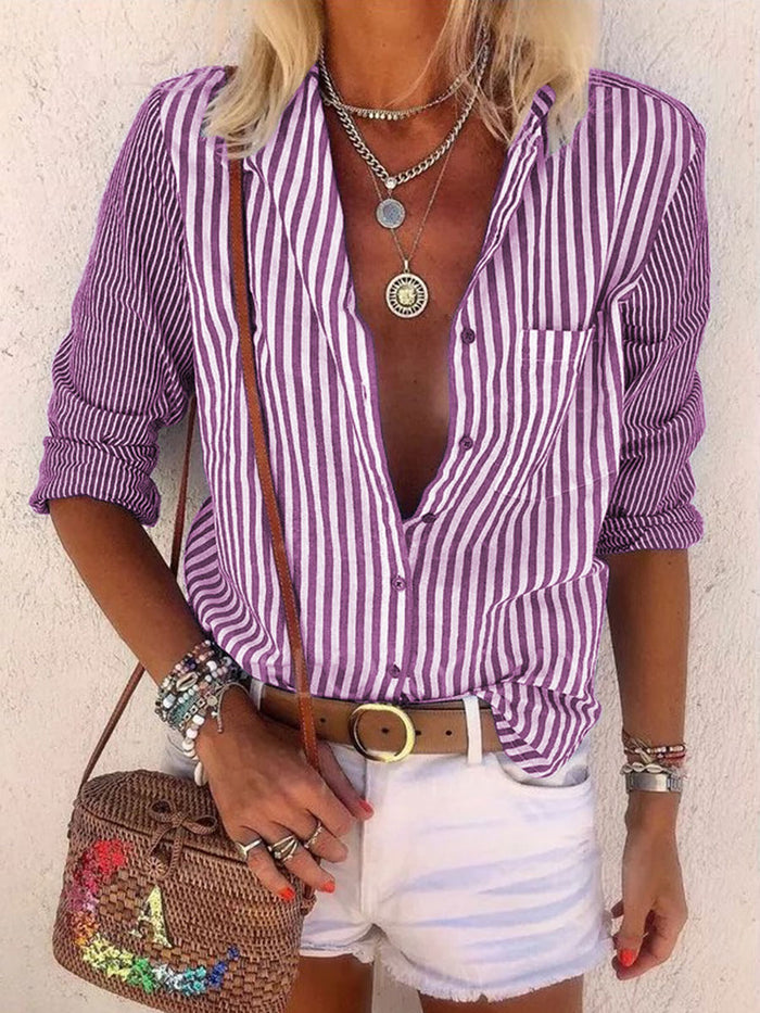 Striped Printed Shirt with Holiday Pocket