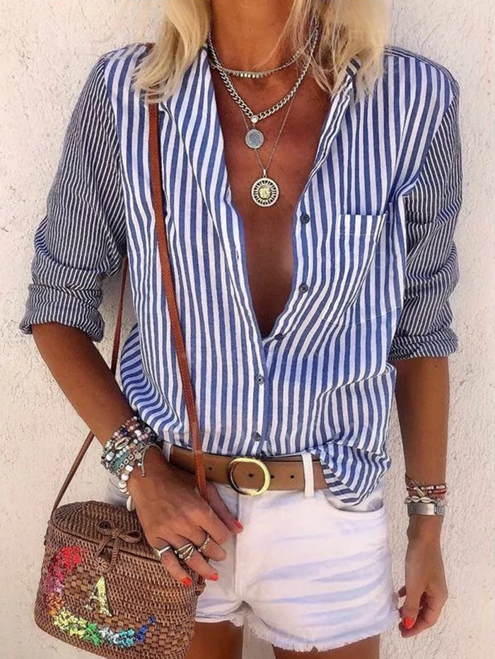 Striped Printed Shirt with Holiday Pocket