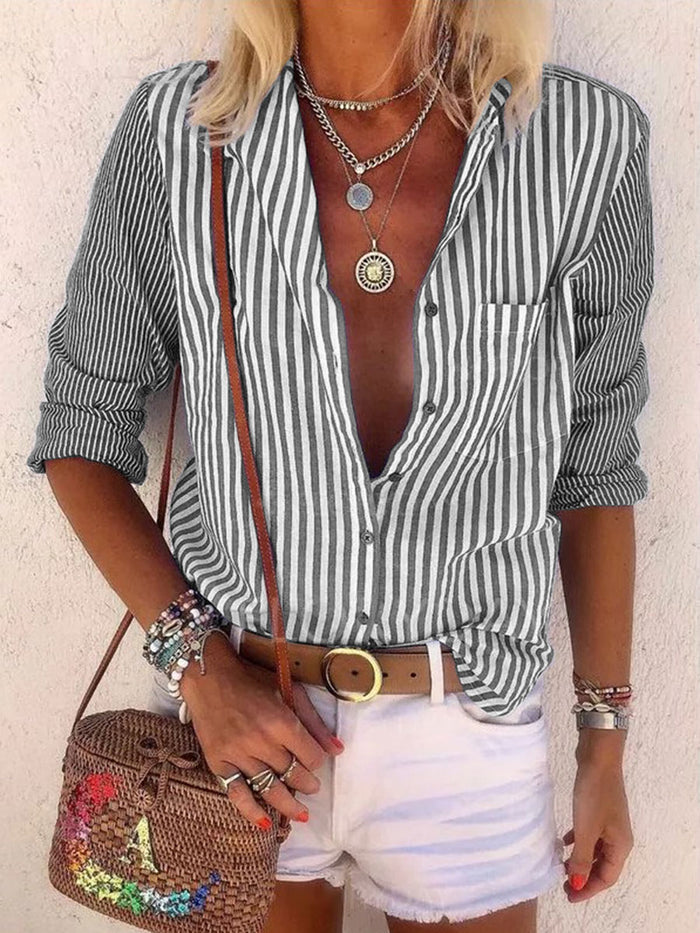 Striped Printed Shirt with Holiday Pocket