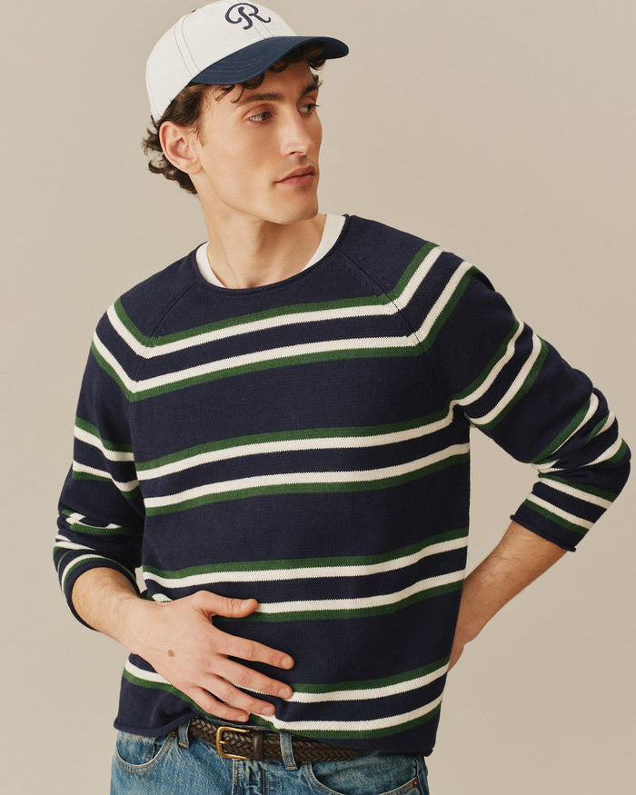 Striped Roll Edge Sweater Navy Stripe