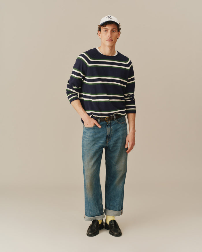 Striped Roll Edge Sweater Navy Stripe