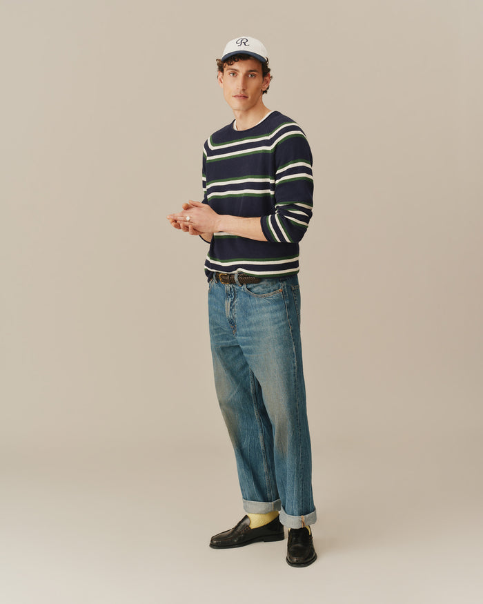 Striped Roll Edge Sweater Navy Stripe