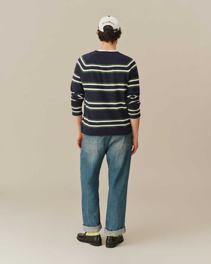 Striped Roll Edge Sweater Navy Stripe