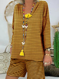 Striped V-Neck Long-Sleeved Suit