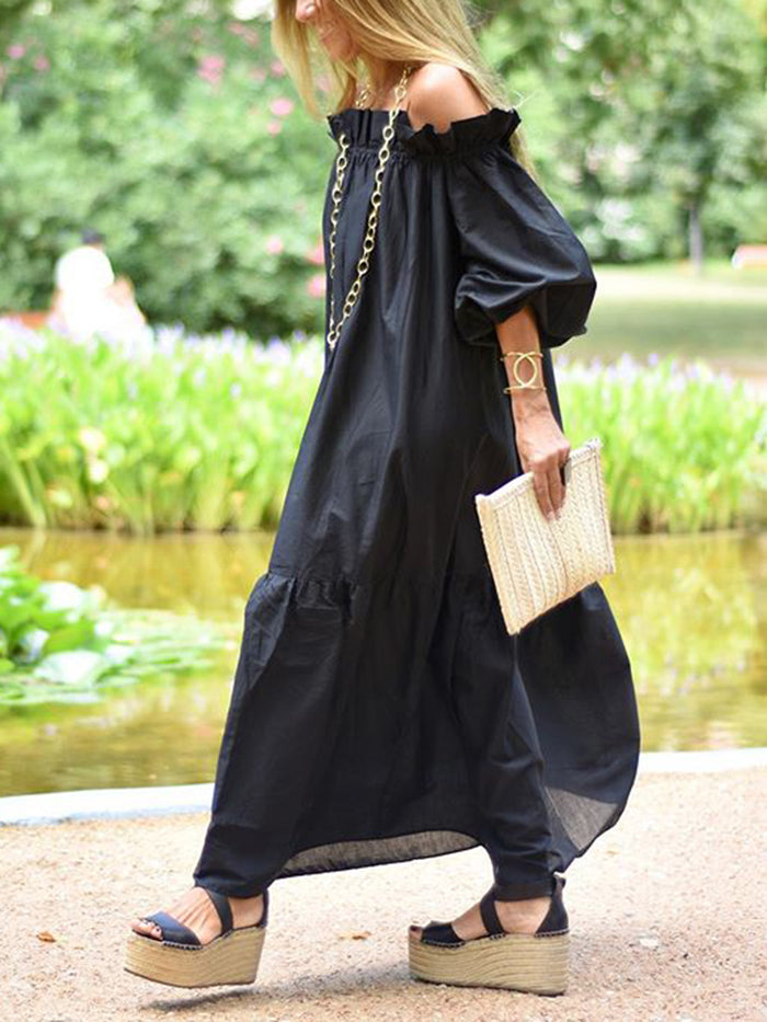 Summer Loose Off Shoulder Mid-Long Sleeve Maxi Dress