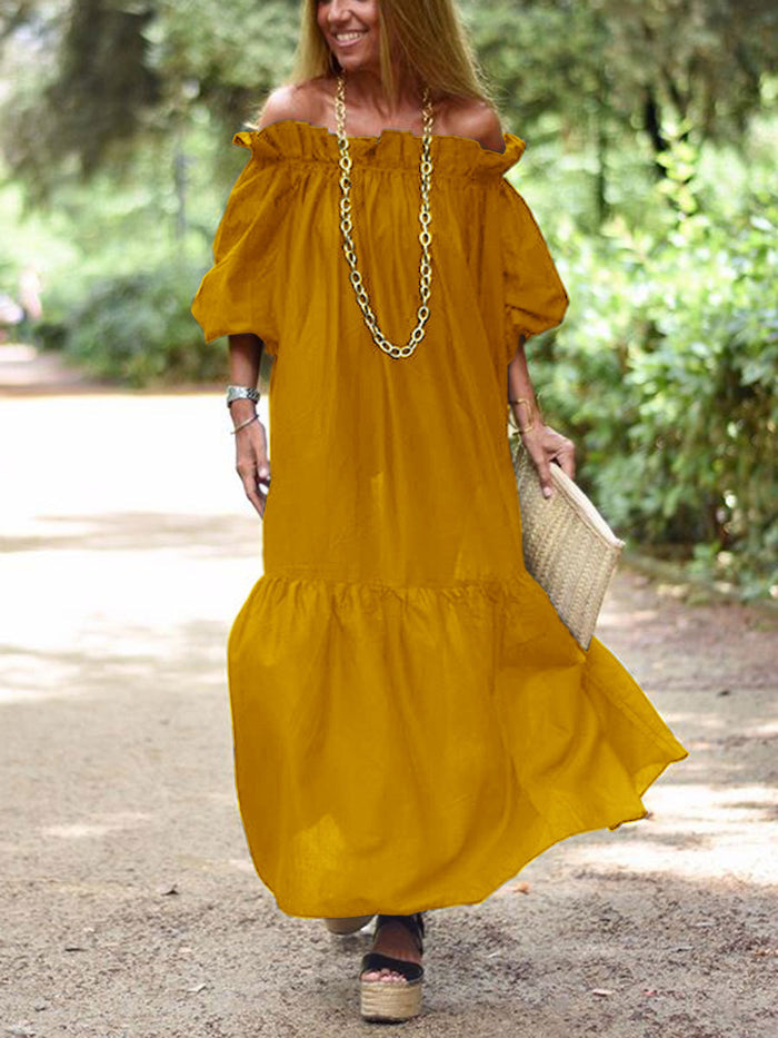 Summer Loose Off Shoulder Mid-Long Sleeve Maxi Dress