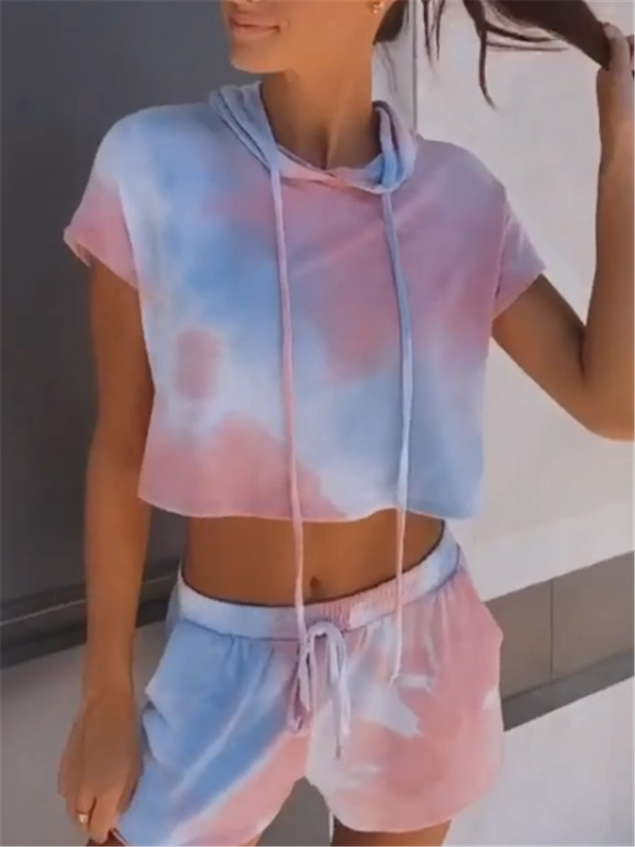 Tie-dye Loose Short Sleeve Suit