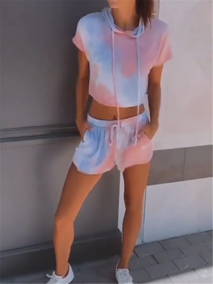 Tie-dye Loose Short Sleeve Suit